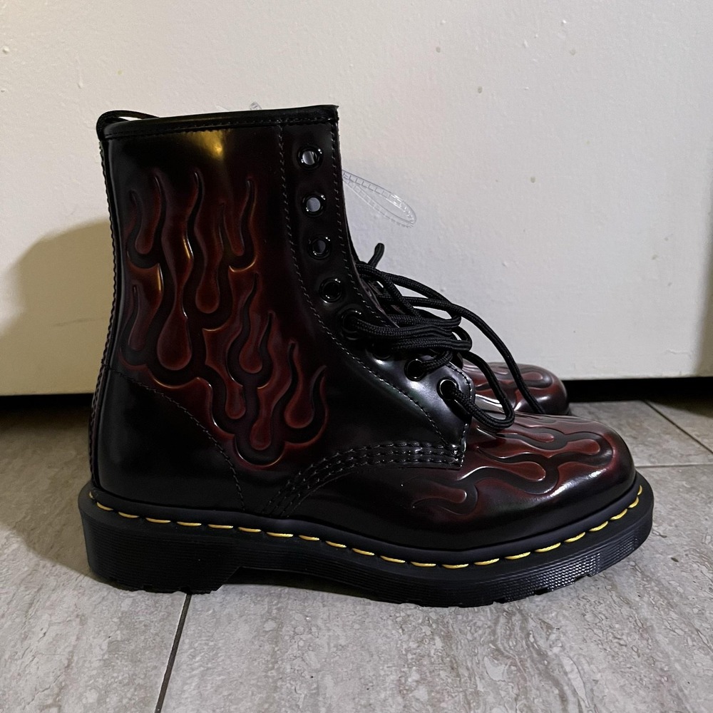 Dr. Martens 1460 Inferno Boots Mens 6 Womens 7 Black Flame Leather Combat 1A004